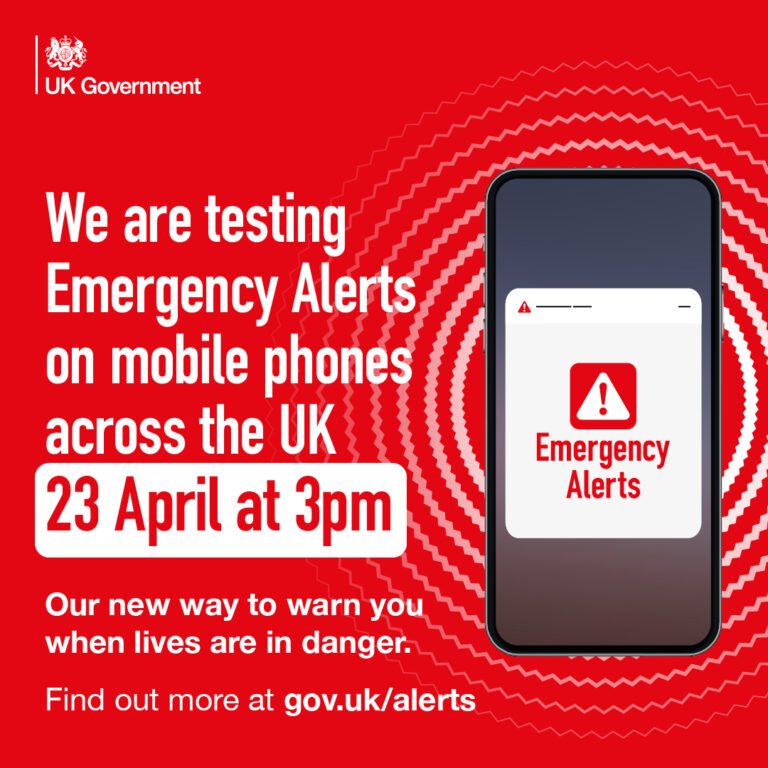 Test of Government’s new, national Emergency Alerts system at 3pm on Sunday 23rd April